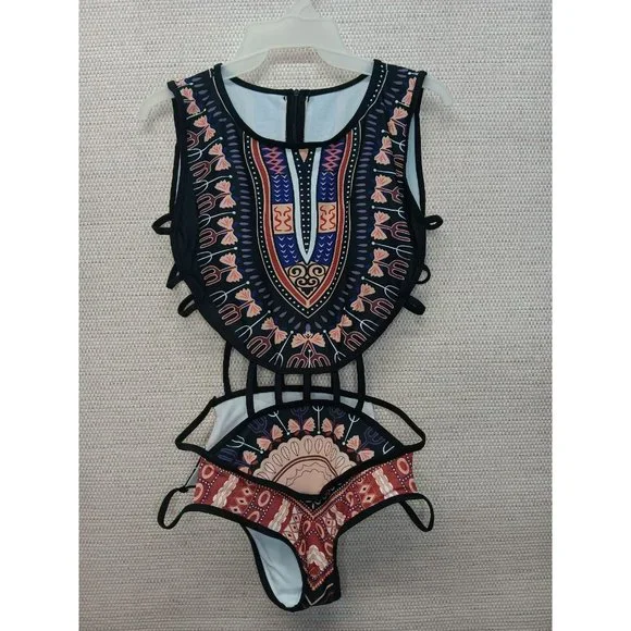 One piece Dashiki printed Bathing Suit with cut out details Size Large - Picture 2 of 8